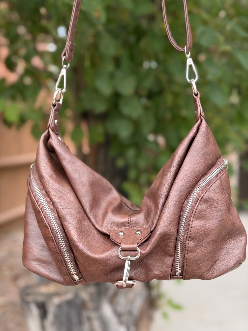 Women’s Brown Leather Shoulder Bag with Silver Hardware